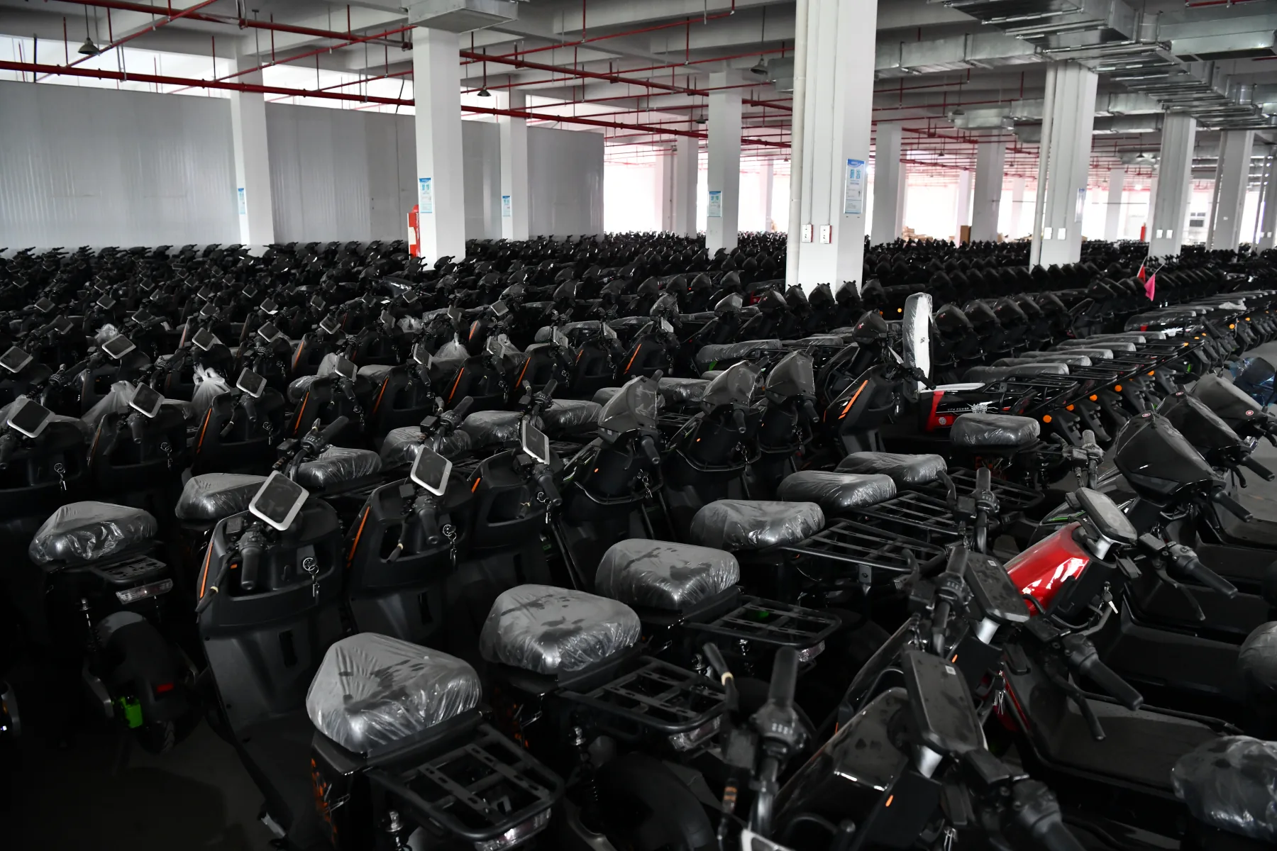 Vehicles stored inside the factory